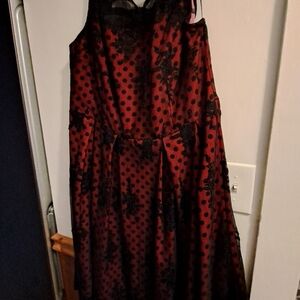 Elegant Red and Black Polka Dot Dress